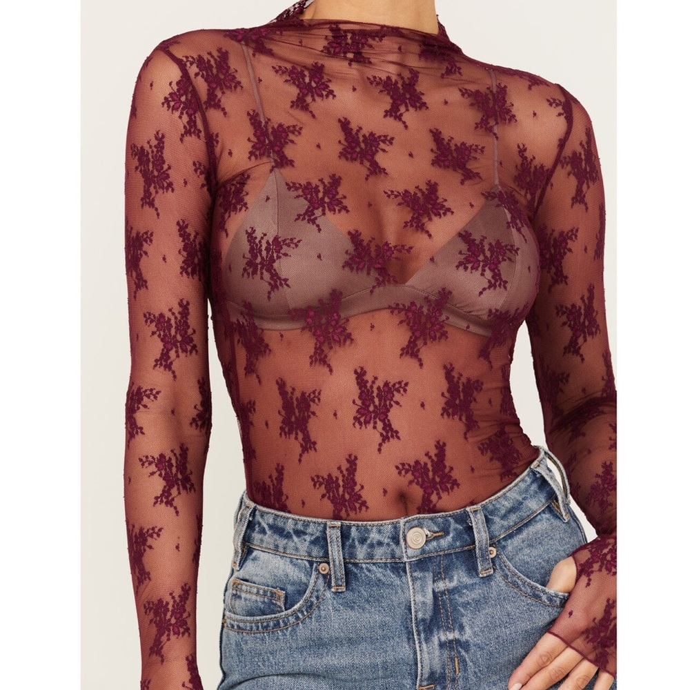 Free People Sheer Lace Long Sleeve Top Lady Lux